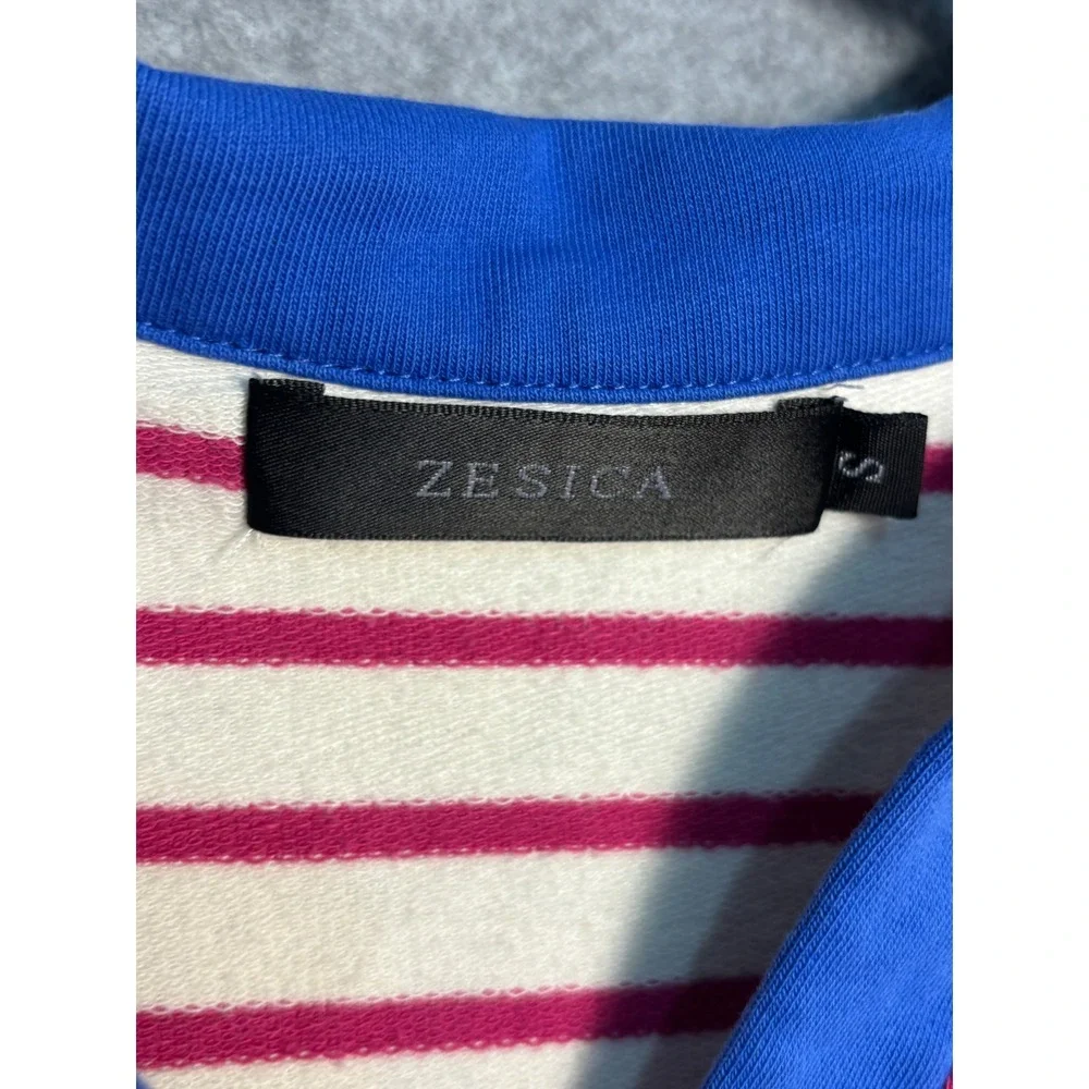 ZESICA Women's Small Striped Collared Long Sleeve Top Pink Blue V-Neck Casual